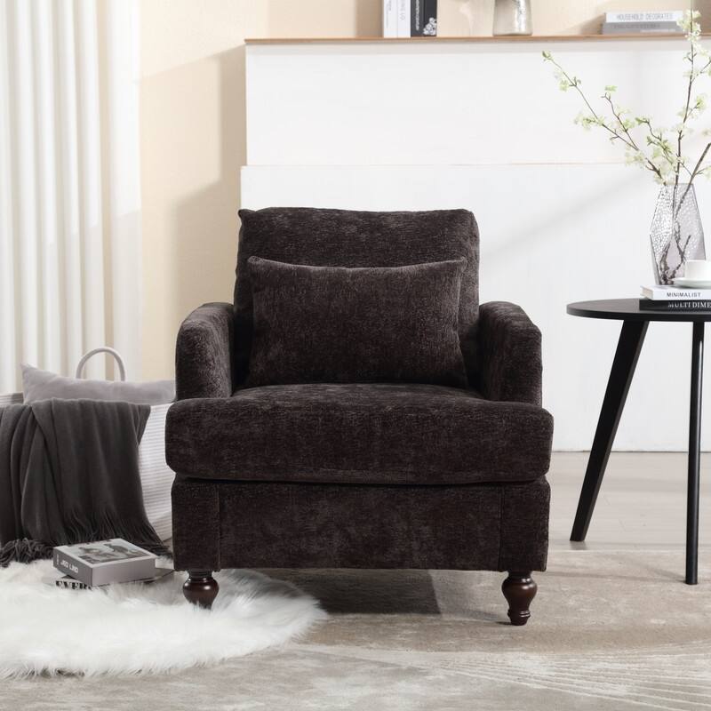 Mid Century Modern Chenille Fabric Armchair with Solid Wood Frame