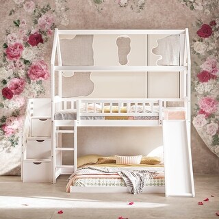 Twin Over Twin Bunk Bed with Slide and Storage