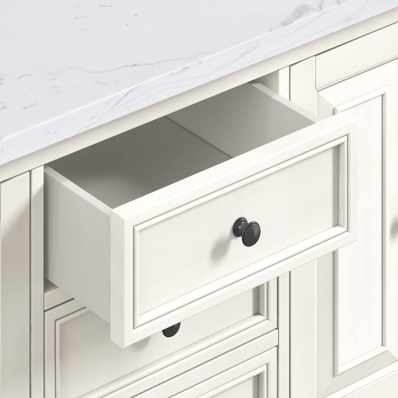 Thompson 60 in. Double Sink Bathroom Vanity with Engineered Stone Top - 61"W x 22"D x 35"H