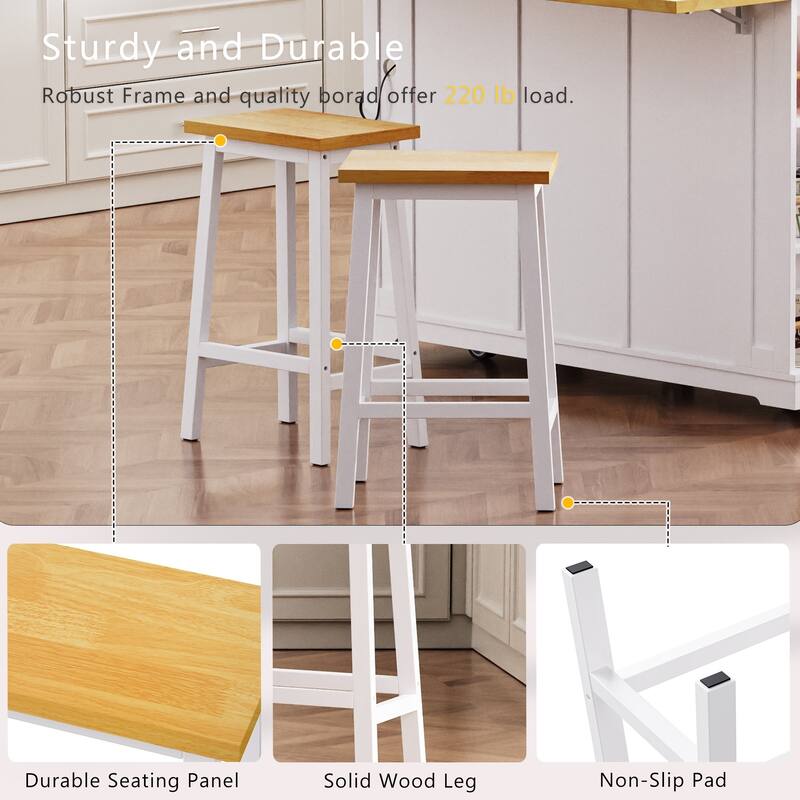 53.14'' Kitchen Island with 2 Bar Stools, Power Outlet,Door Internal Storage Rack, Drop Leaf, 5 Open Side Racks, 3 Drawers