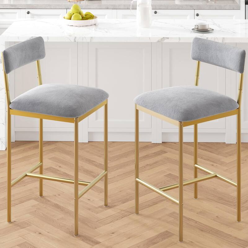 Set of 2 Upholstered Bar Chairs Counter Height Barstools for Kitchen Island - 14.5" L x 16.5" W x 37.4" H
