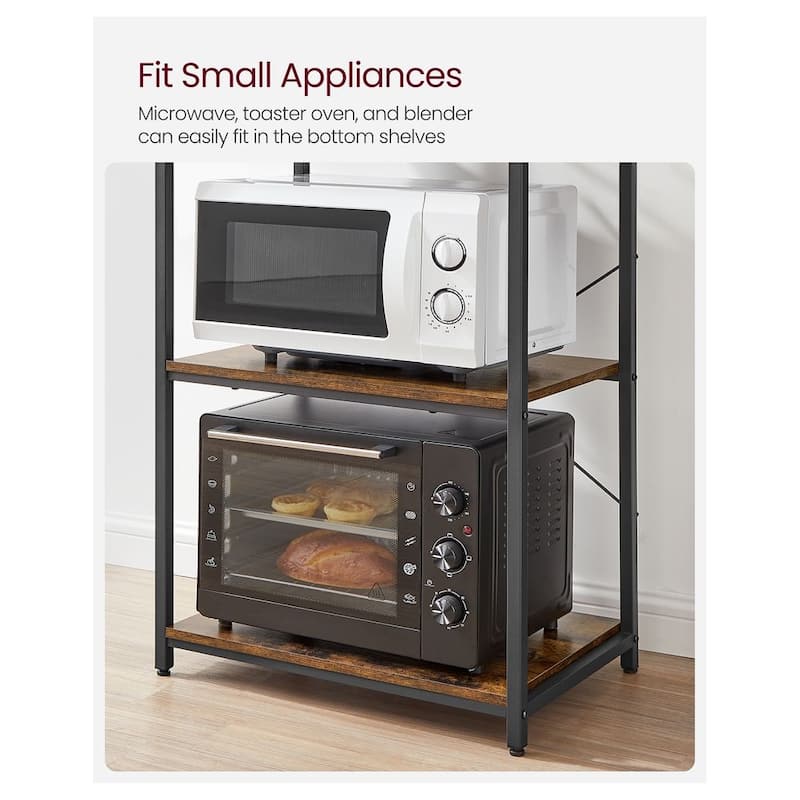 Kitchen Tall Utility Microwave Oven Storage Shelf Stand with 6 Hooks and Metal Frame - 23.6" x 15.7" x 65.7"