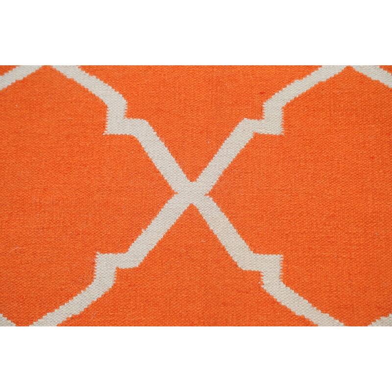 Modern Trellis Durrie Kilim Oriental Area Rug Handwoven Wool Carpet