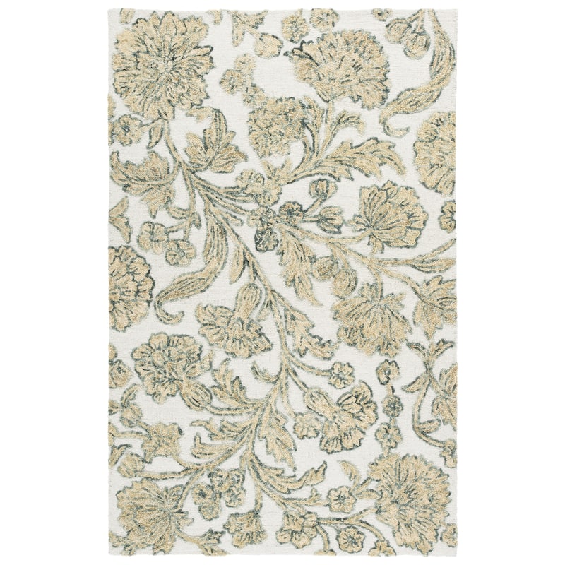 SAFAVIEH Handmade Jardin Clodette Floral Wool Rug - Ivory/Green - 5' x 8'