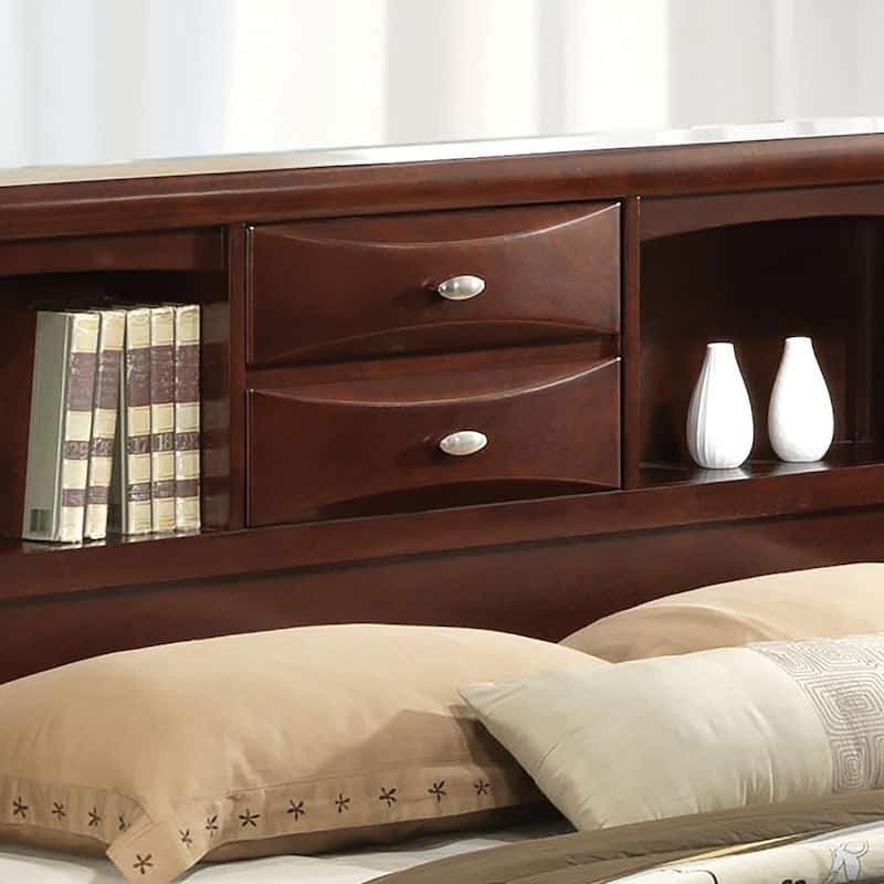 Furniture of America Brent 3-Piece Wood Platform Bedroom Set with Drawers and Bookcase Headboard