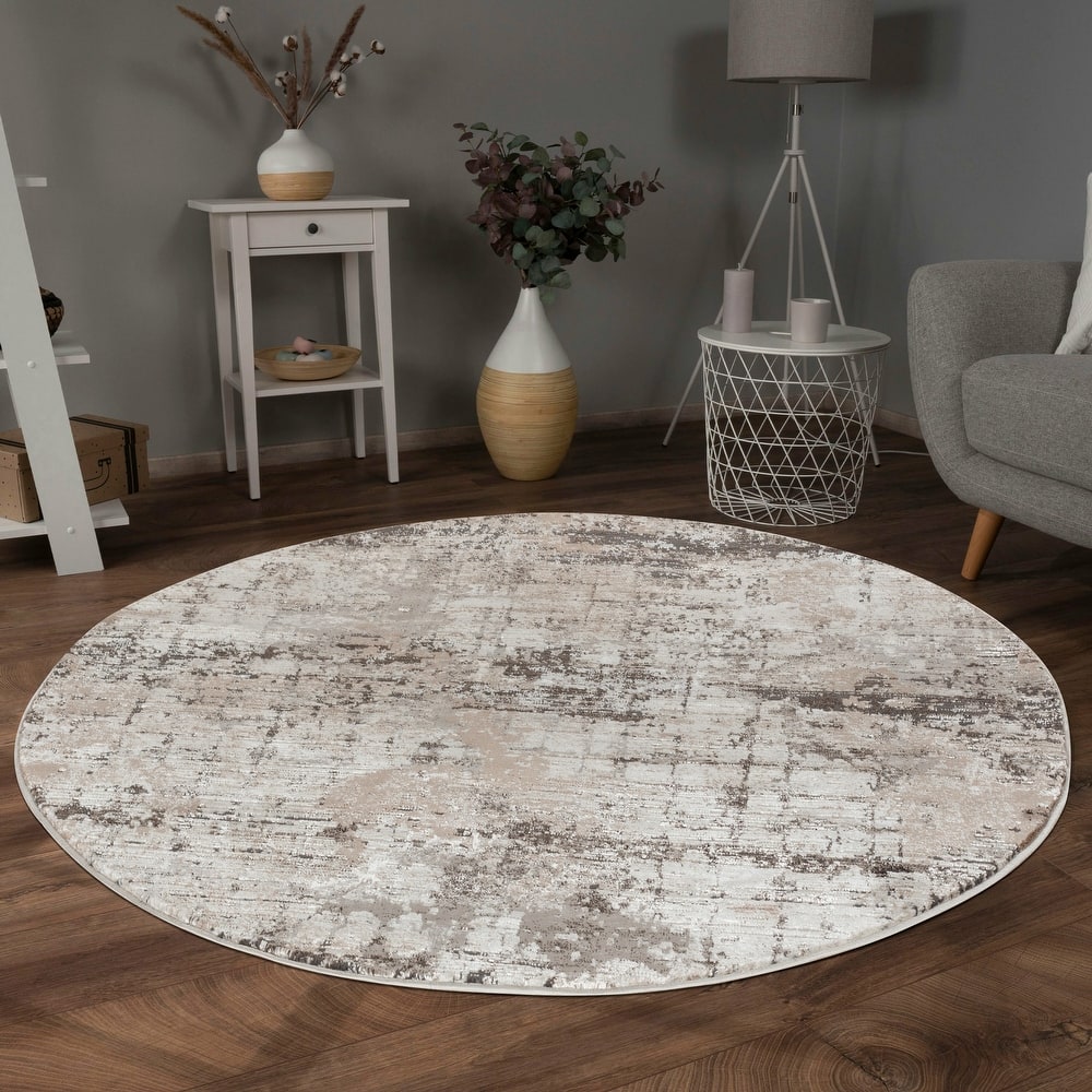 Omari Collection Cream/Brown Abstract Traditional Area Rug