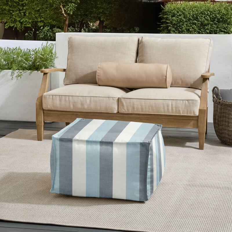 Sorra Home Sunbrella Outdoor Top Stitch Bean Pouf - Direction Dew - Medium