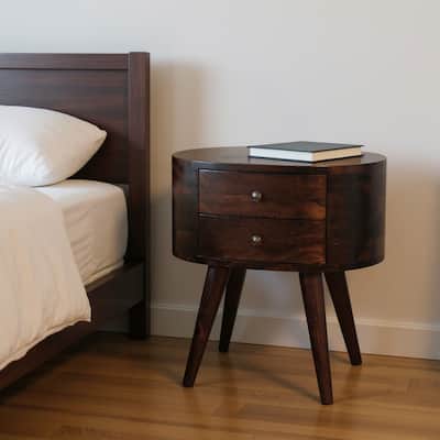 HomeRoots 21" Walnut Solid Wood Oval Two Drawer Nightstand