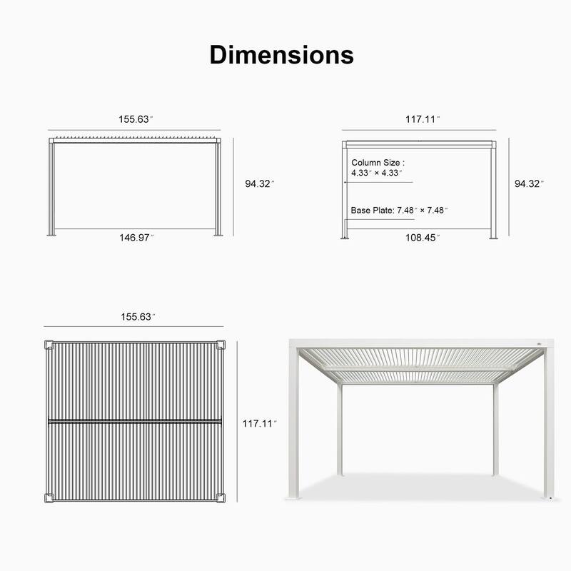 PURPLE LEAF Louvered Pergola Modern White Pergola with Adjustable Roof for Deck Backyard Garden