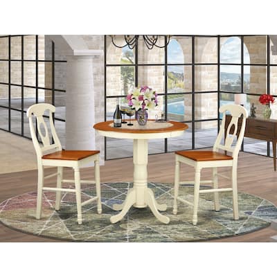 HomeStock 3-Piece Round Buttermilk and Cherry Finish Solid Wood Top Dining Table with 2 Chairs