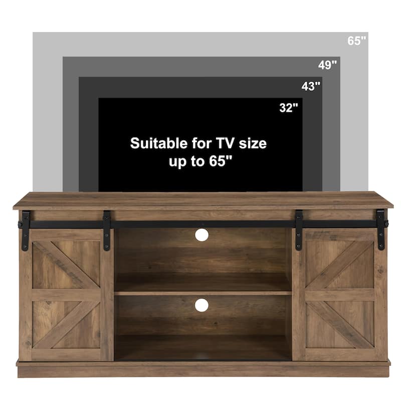Homy Casa 58'' Farmhouse TV Stand. Sliding Barn Doors, Storage Cabinet