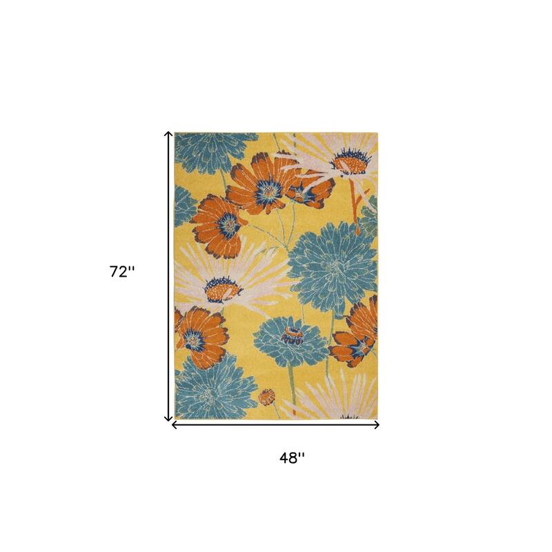 Gako Power Loomed Floral Traditional Low Pile Area Rug By HomeRoots - 72' X '48' X '0.25