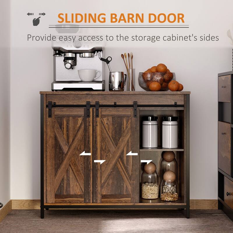 Storage Cabinet Coffee Bar Cabinet with Adjustable Shelves, Sideboard Buffet Cabinet with Sliding Door - Rustic Brown