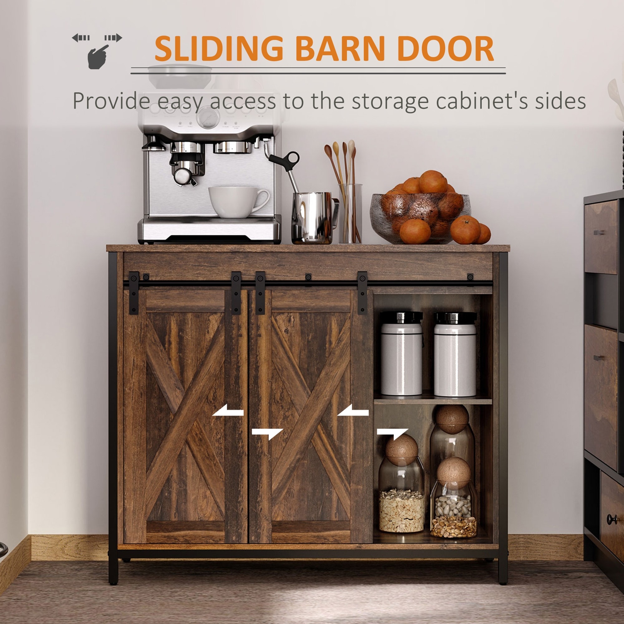 Storage Cabinet Coffee Bar Cabinet with Adjustable Shelves, Sideboard Buffet Cabinet with Sliding Door