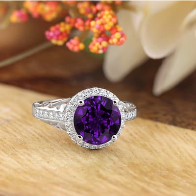 Auriya 1 1/2ct Fancy Round Purple Amethyst and Halo Diamond Engagement Ring 1/5ctw 14k Gold