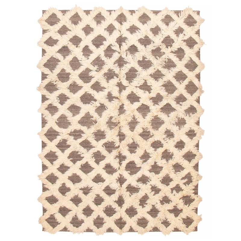 ECARPETGALLERY Flat-Weave Marrakech Cream Wool Kilim - 6'9 x 9'8