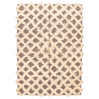 ECARPETGALLERY Flat-Weave Marrakech Cream Wool Kilim - 6'9 x 9'8