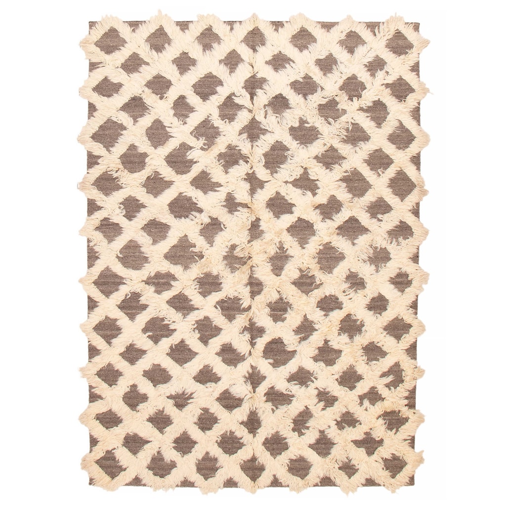 ECARPETGALLERY Flat-Weave Marrakech Cream Wool Kilim - 6'9 x 9'8