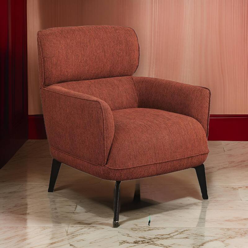Dup 34 Inch Accent Chair, Cushioned Seat, Rounded Track Arms, Muted Orange
