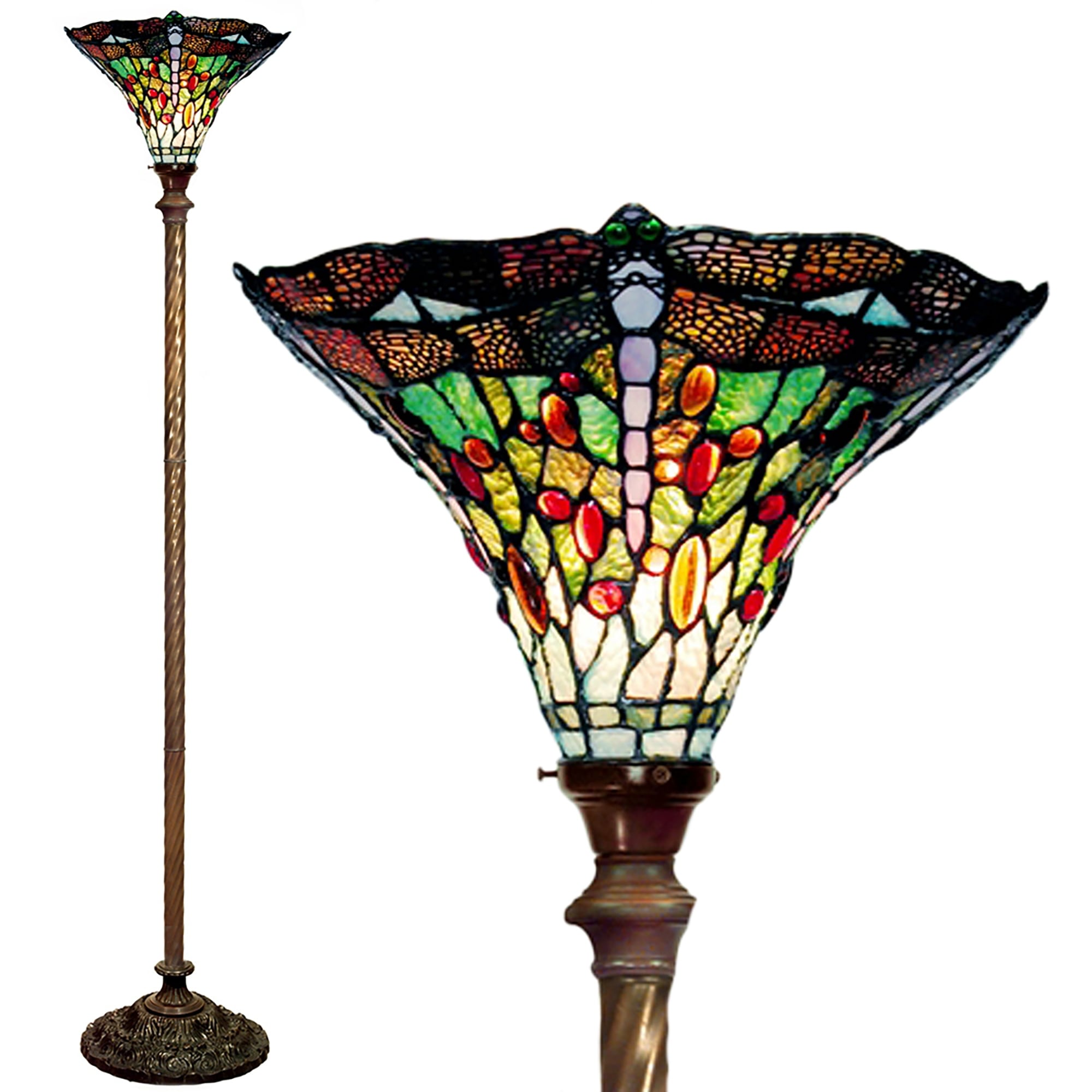 Warehouse of Tiffany Tiffany-style Green Dragonfly Torchiere