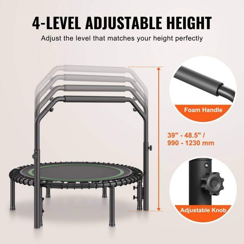 Black-Green Foldable Steel Fitness Trampoline with Adjustable Handle Perfect for Home Exercise