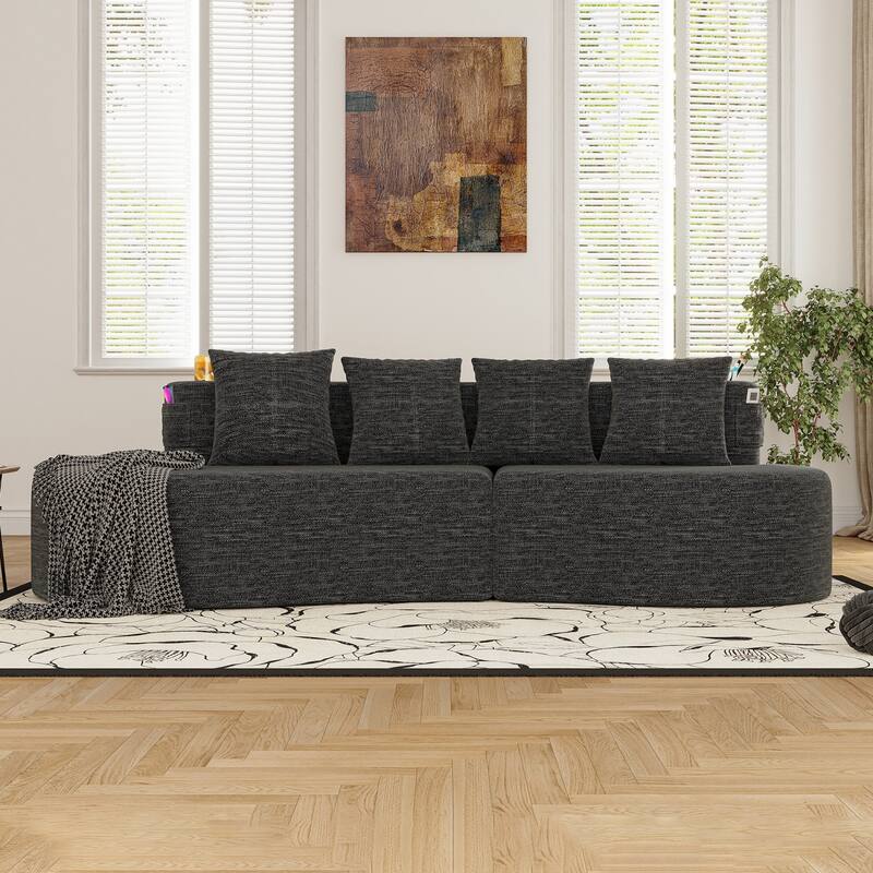 94.49" Chenille Curved Sectional Sofa with Pillows, No Assembly Required