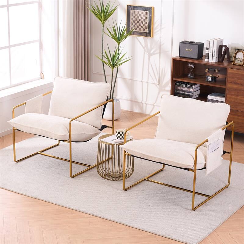 2 Sets 1 Case,Upholstered Hanging Armchair w/ Arm Pockets Metal frame - Beige