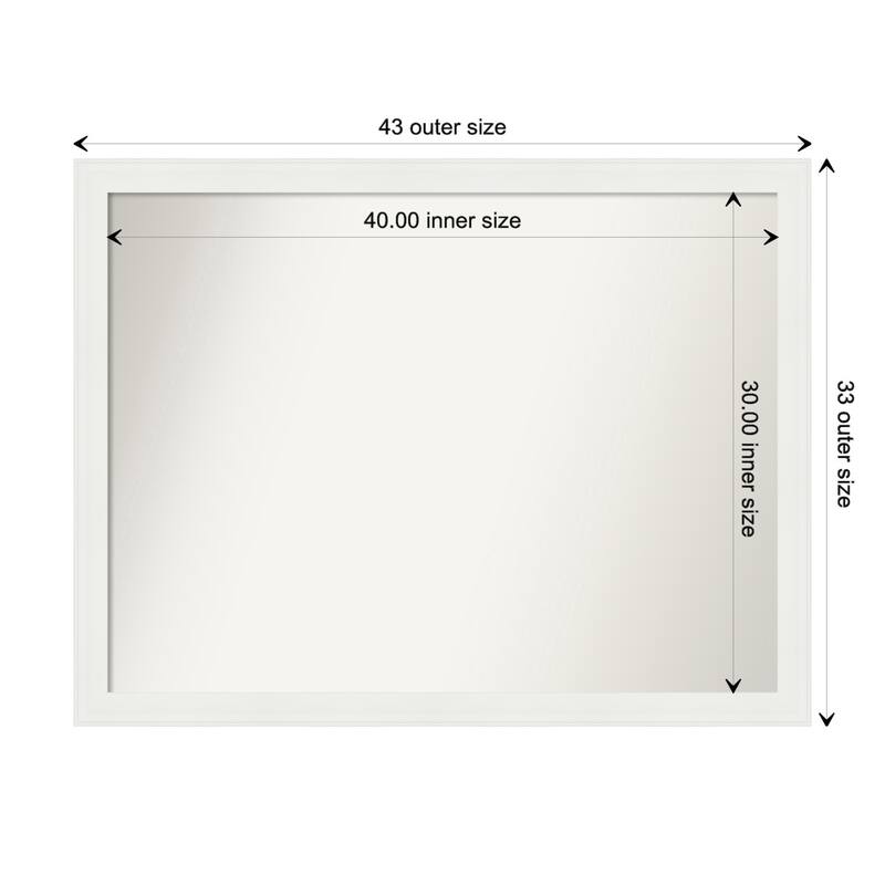 Vanity White Narrow Framed Non-Beveled Custom Wall Mirror, Bathroom Vanity Mirror - Outer Size: 43.5 x 33.5