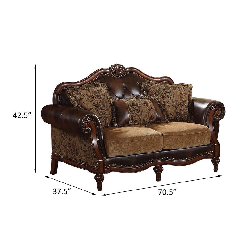 Destiny Two Tone Brown and Chenille Cherry Rolled Arm Loveseat