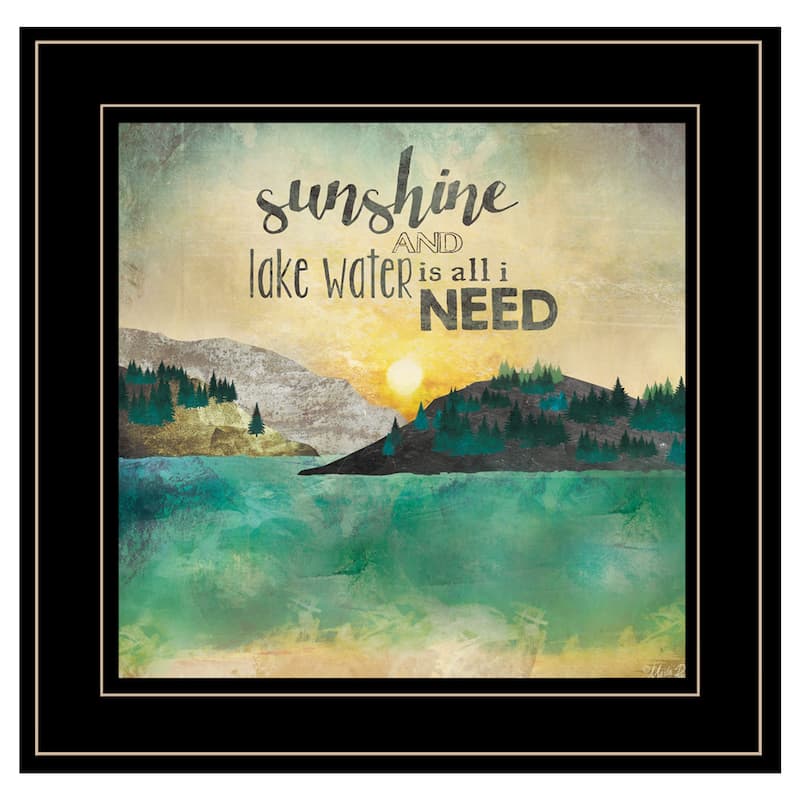 TrendyDecor4U "Sunshine And Lake Water" Framed Print Wall Art by Marla Rae - Brown, Tan, Orange - Black
