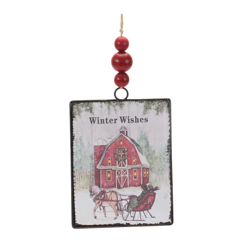 "Winter Wishes" Barn Christmas Tag Ornaments - 6.25" - 12ct
