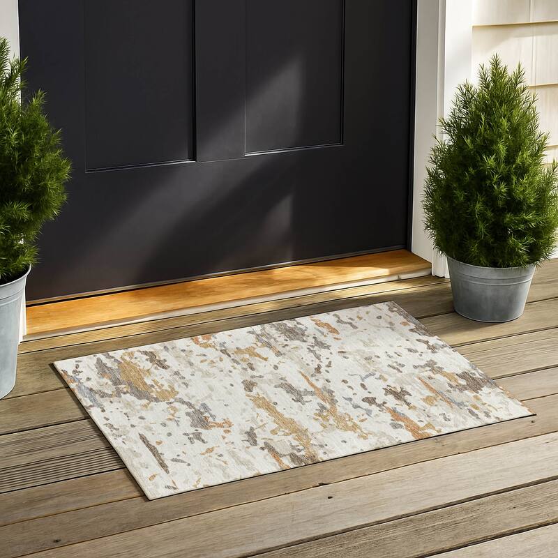 Machine Washable Indoor/ Outdoor Modern Calhan Chantille Rug - Ivory - 1'8" x 2'6"