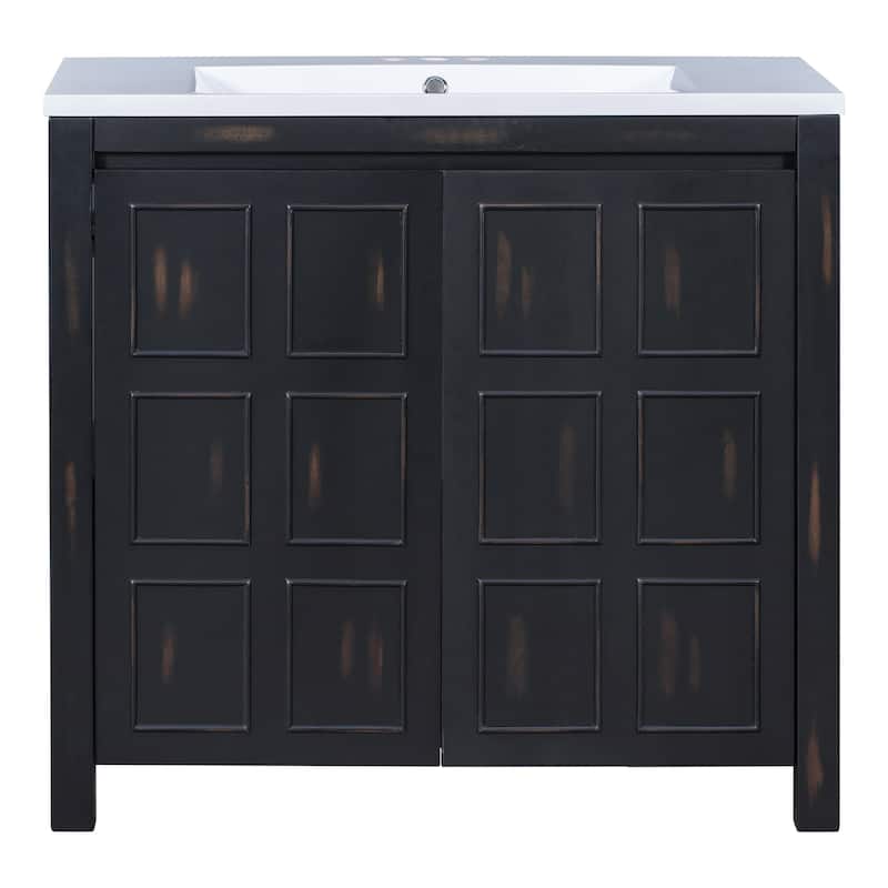 GDFStudio - Elysia Wood & Ceramic Bathroom Vanity with Sink & Storage Cabinet Organizer