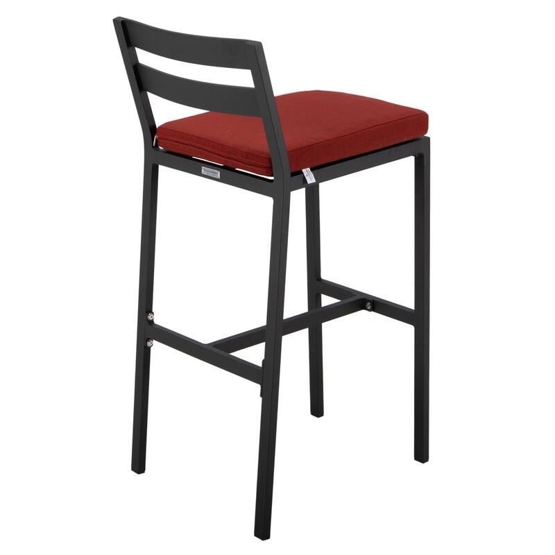 Patio Bar Stool in Powder-Coated Aluminum Frame with Removable Cushion Set of 2