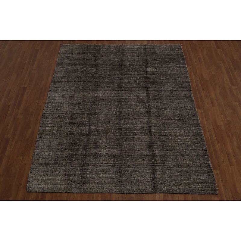 Hand Knotted Oriental 100% Wool Carpet Tribal Contemporary Greys & Charcoal Gabbeh Area Rug - 9' 8'' X 7' 9''