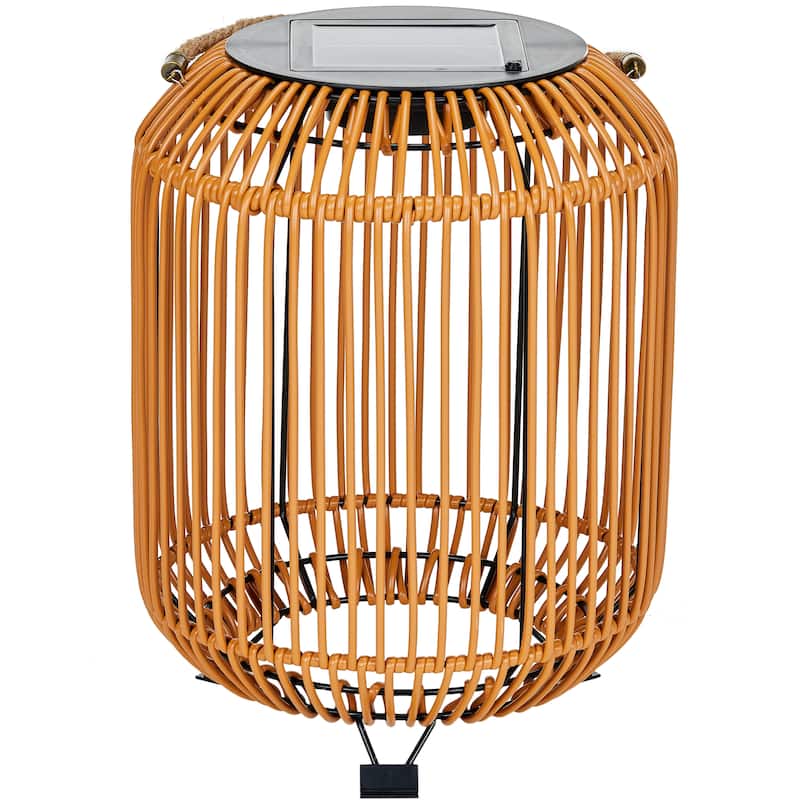 Waterproof Solar Wicker Lantern with Rattan and LED Light 11"x15" - Brown