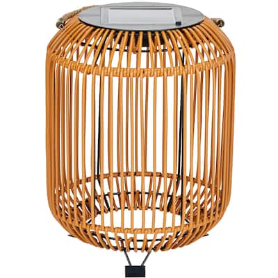 Waterproof Solar Wicker Lantern with Rattan and LED Light 11"x15"