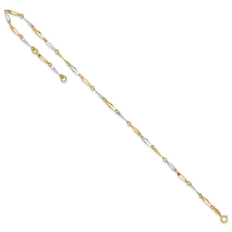 Curata 14k Two tone Gold 9.5+1" 2.2mm Polished Oval Link Anklet (Spring-ring)