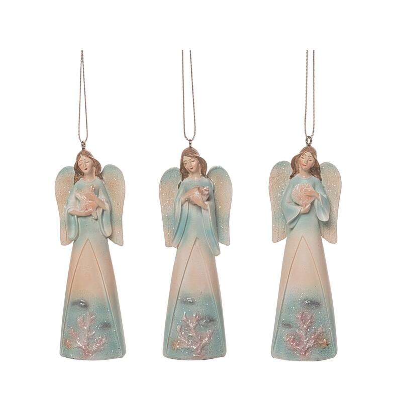 Transpac Resin Coastal Angel Ornament Set of 3 Christmas Home Decorations