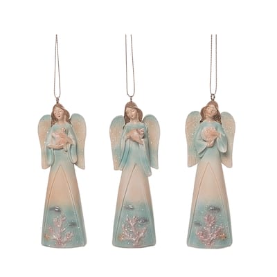 Transpac Resin Coastal Angel Ornament Set of 3 Christmas Home Decorations