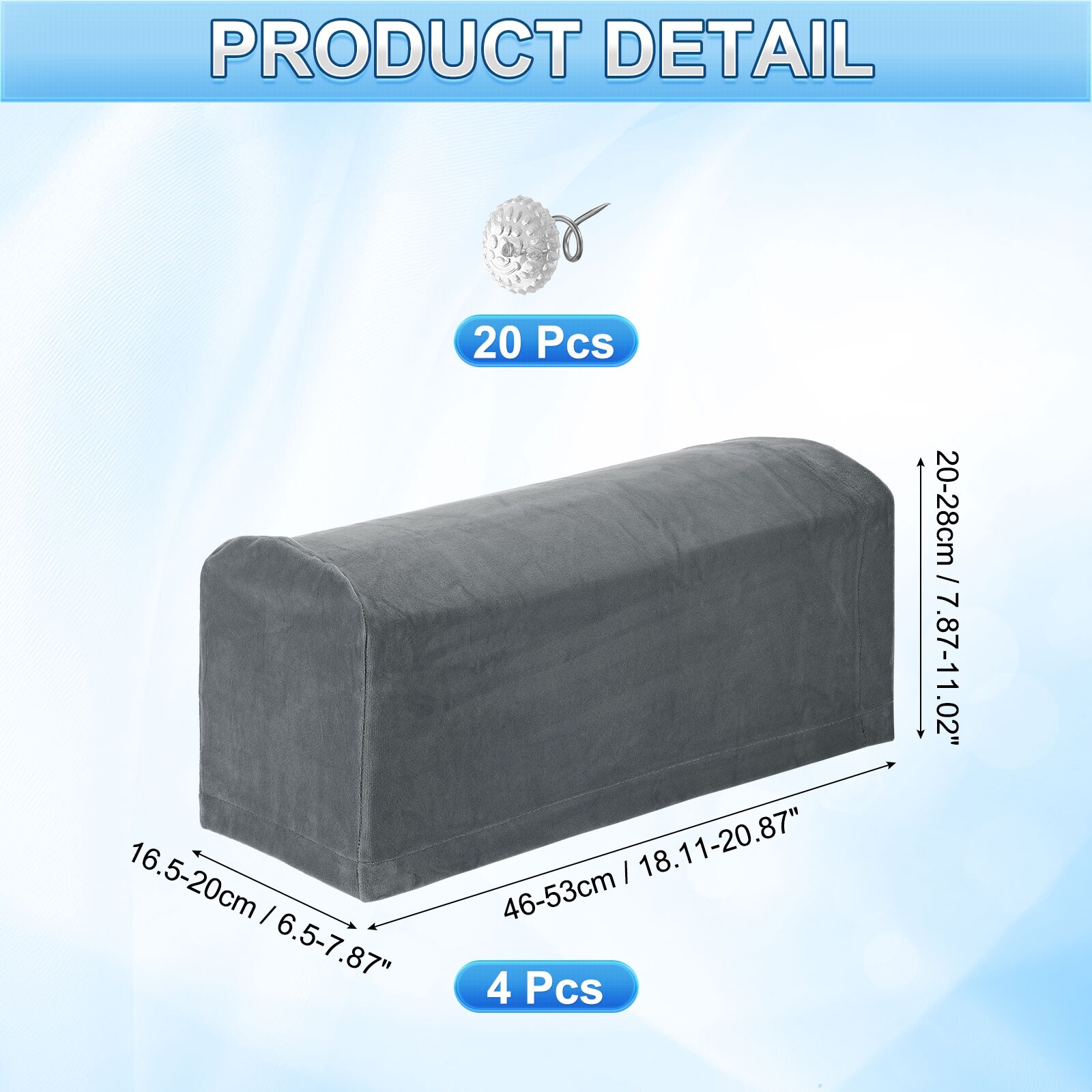 Stretch Armrest Covers, Polyester Soft Armchair Slipcovers Couch Recliner Arm Cover with Twist Pins