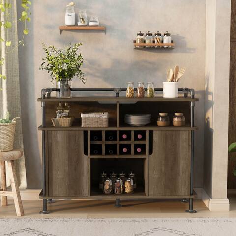 DH BASIC Rustic 7-Shelf and 8-Bottle Wine Cabinet by Denhour