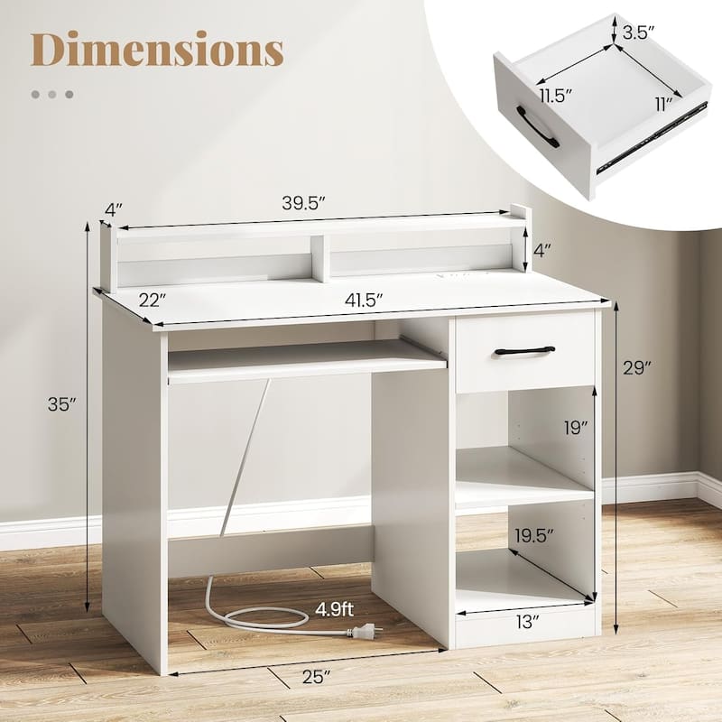 Modern Home Office Desk w/ Tray Monitor Stand & Adjustable Shelf