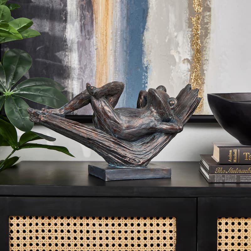 Bronze Resin Patina Relaxing Frog Decorative Sculpture - Bronze