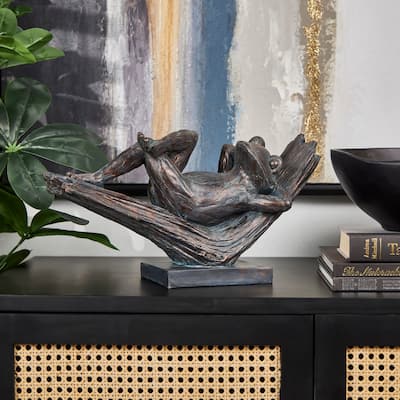 Bronze Resin Patina Relaxing Frog Decorative Sculpture