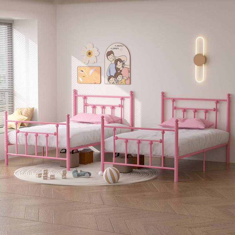 VECELO Modern Metal Platform Bed Frame,Twin Size Bed Set of 2