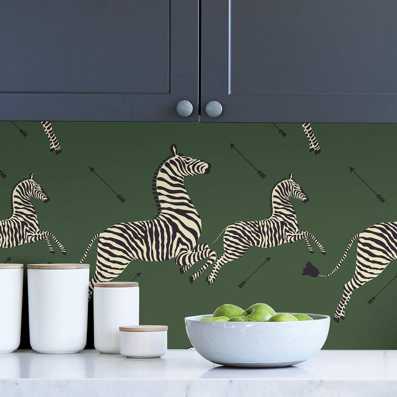 Scalamandre Serengeti Green Zebra Safari Self Adhesive Peel & Stick Wallpaper