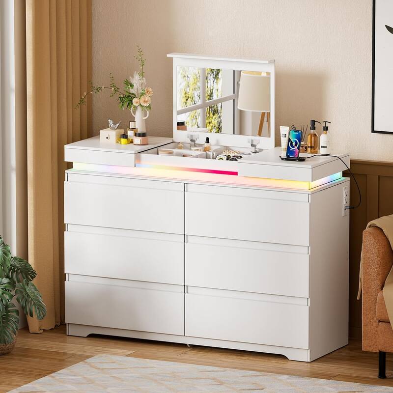 PAKASEPT 6 Drawer Dresser with Plip Top Mirror