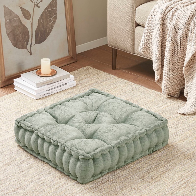 Intelligent Designs Azza Poly Chenille Square Floor Pillow Cushion - Desert Sage