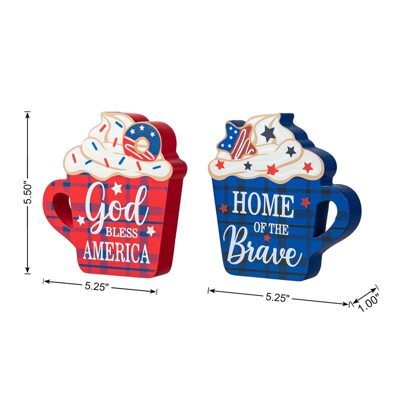Glitzhome Set of 3 Wooden Patriotic Americana Table Signs Decor
